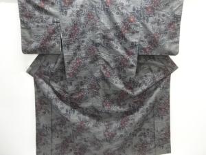 アンティーク　枝花模様織り出し手織り紬着物